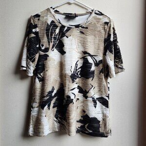 DKNY Black/Tan Scoop Neck Abstract Print Short Sleeve Jersey Size Small